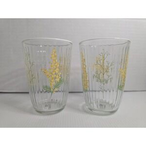 Rakle Floral Glass Tumblers Set of 2 Clear Yellow Fair Made in Turkey